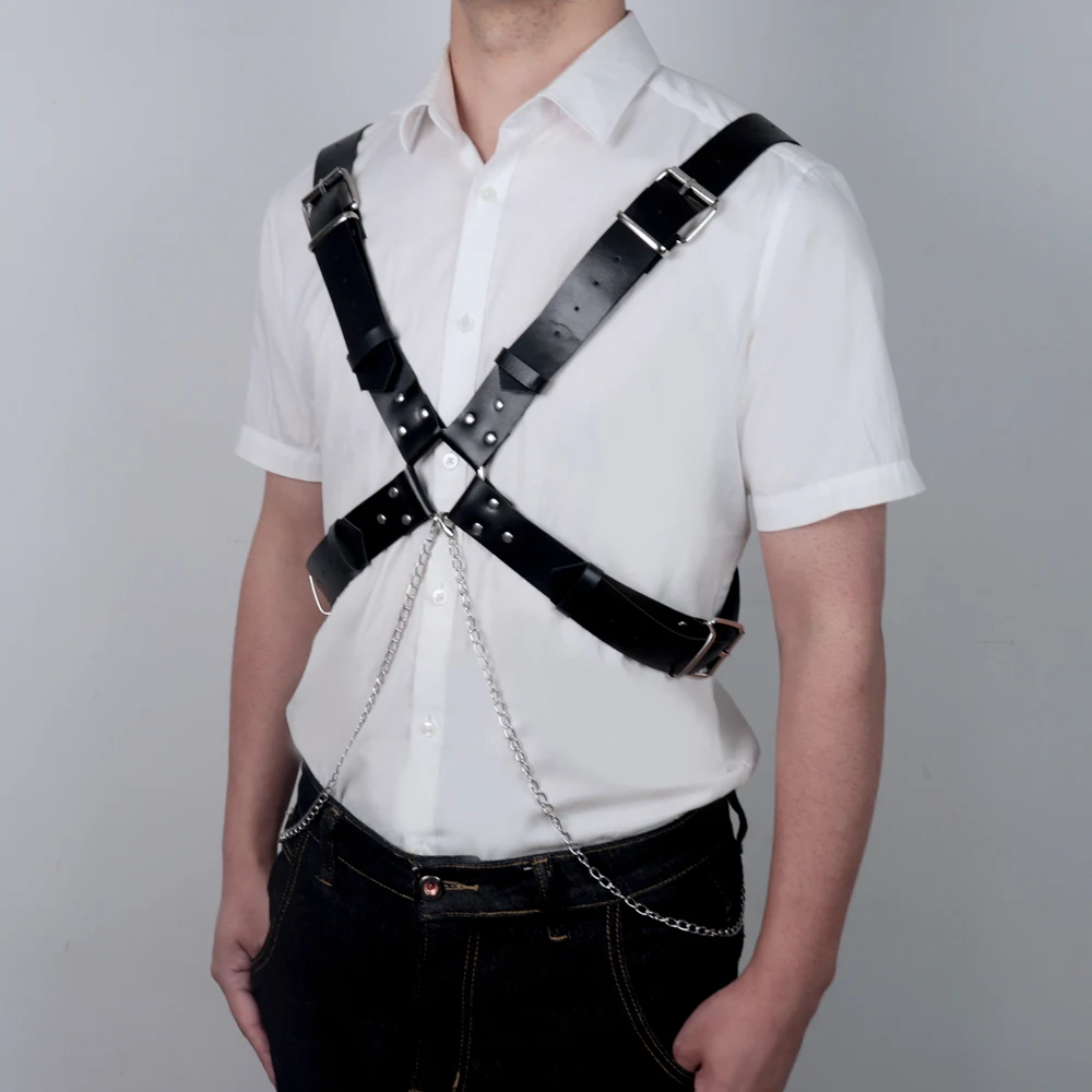 Men's Faux Leather Body Chest Harness Belt with Chain, For Daliy Wear, Paty, Cosplay, Punk Style