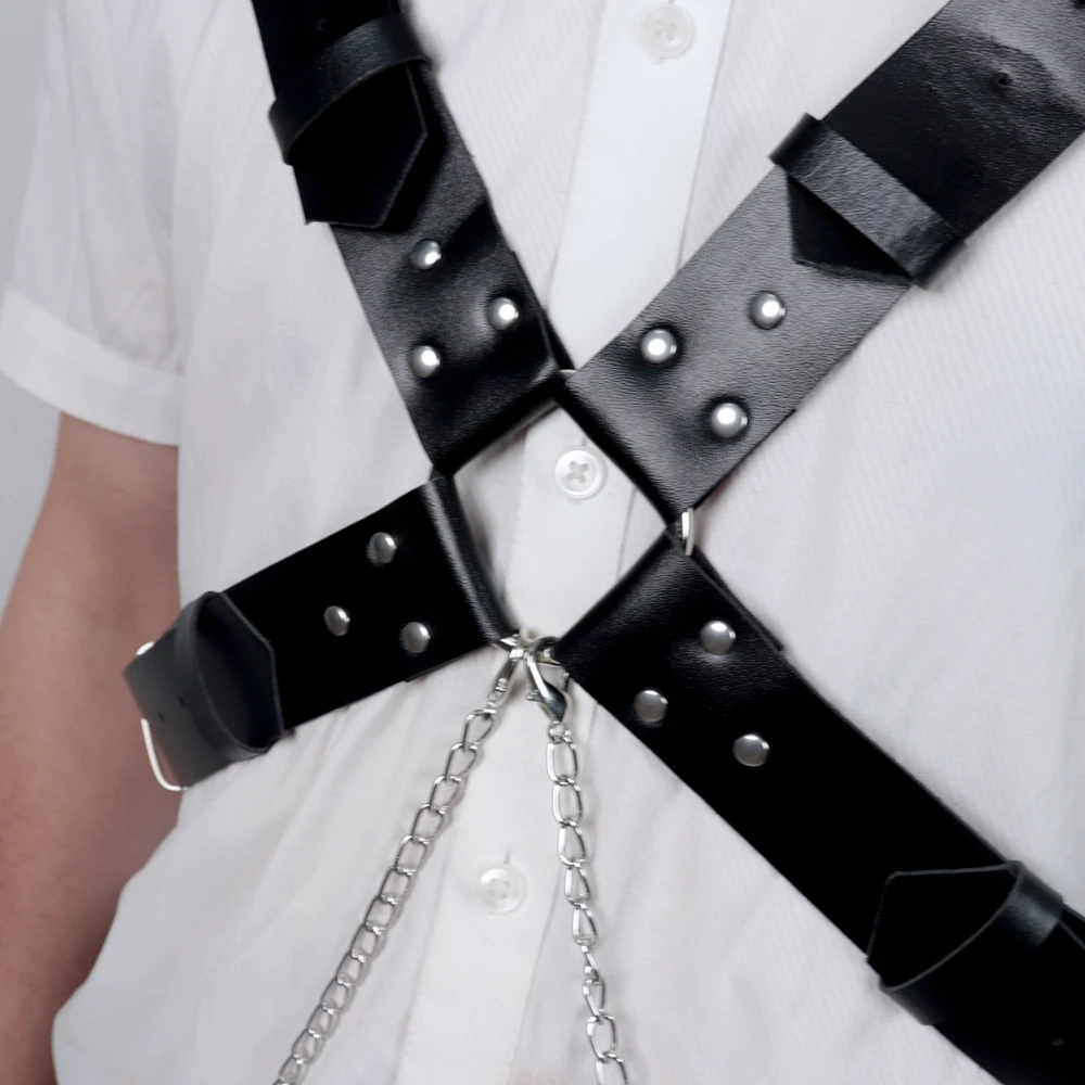 Men's Faux Leather Body Chest Harness Belt with Chain, For Daliy Wear, Paty, Cosplay, Punk Style