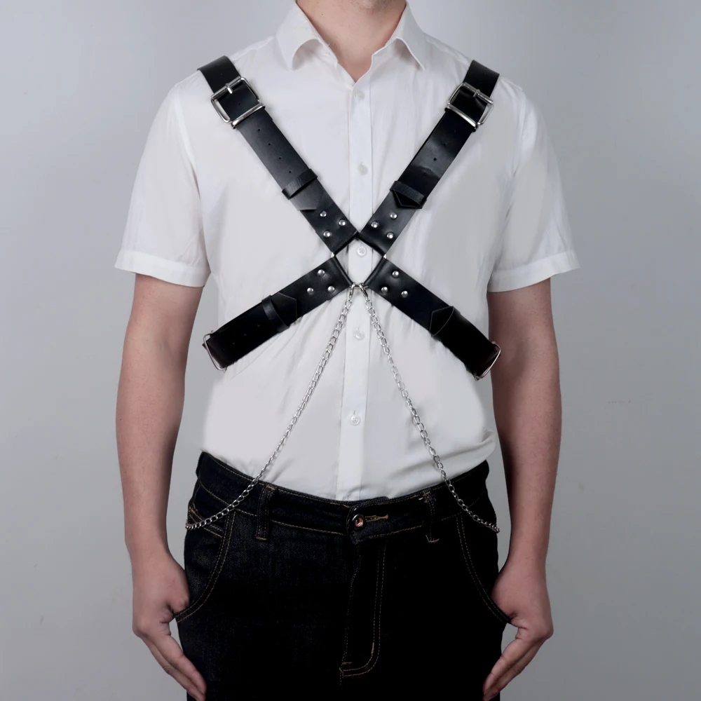 Men's Faux Leather Body Chest Harness Belt with Chain, For Daliy Wear, Paty, Cosplay, Punk Style