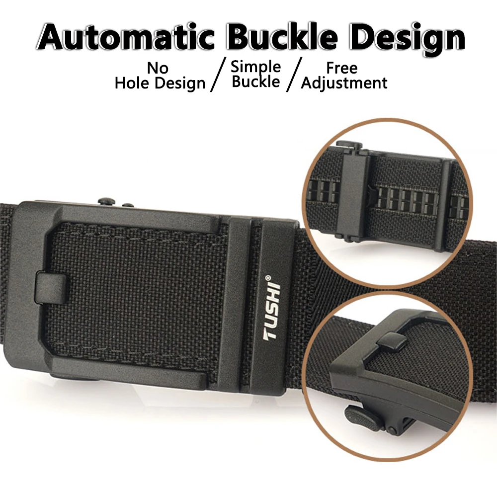 TUSHI Hard Belt Military Belt for Men Sturdy Nylon Metal Automatic Buckle Police Tactical Belt Outdoor Girdle IPSC Accessories