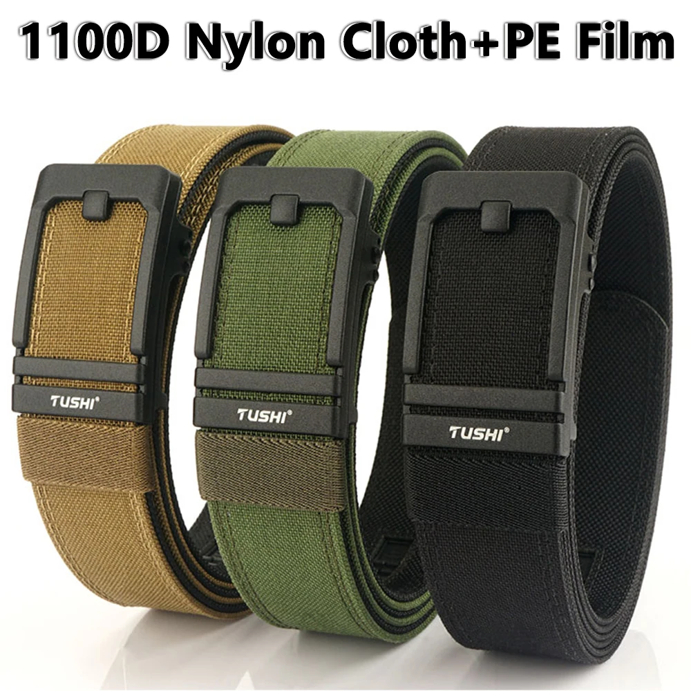 TUSHI Hard Belt Military Belt for Men Sturdy Nylon Metal Automatic Buckle Police Tactical Belt Outdoor Girdle IPSC Accessories