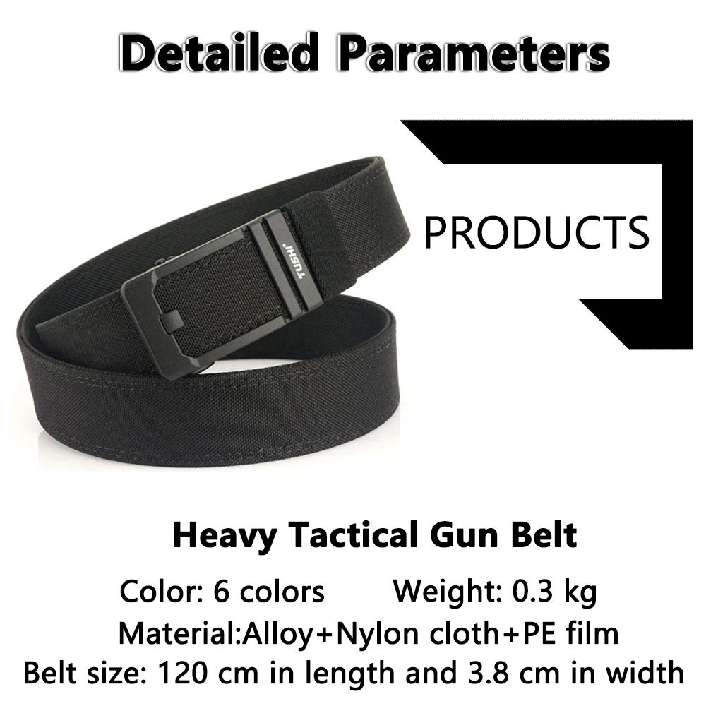 TUSHI Hard Belt Military Belt for Men Sturdy Nylon Metal Automatic Buckle Police Tactical Belt Outdoor Girdle IPSC Accessories