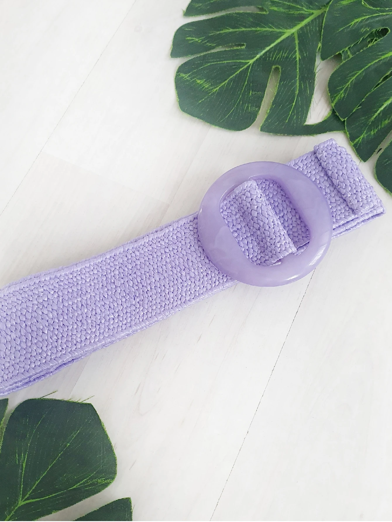 Beltox Women Straw Woven Elastic Wide Belt Solid Color with Matching Plastic Buckle