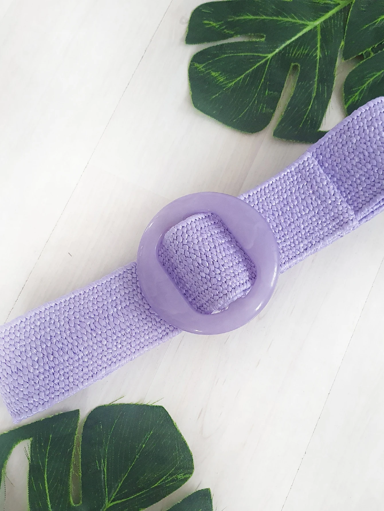 Beltox Women Straw Woven Elastic Wide Belt Solid Color with Matching Plastic Buckle
