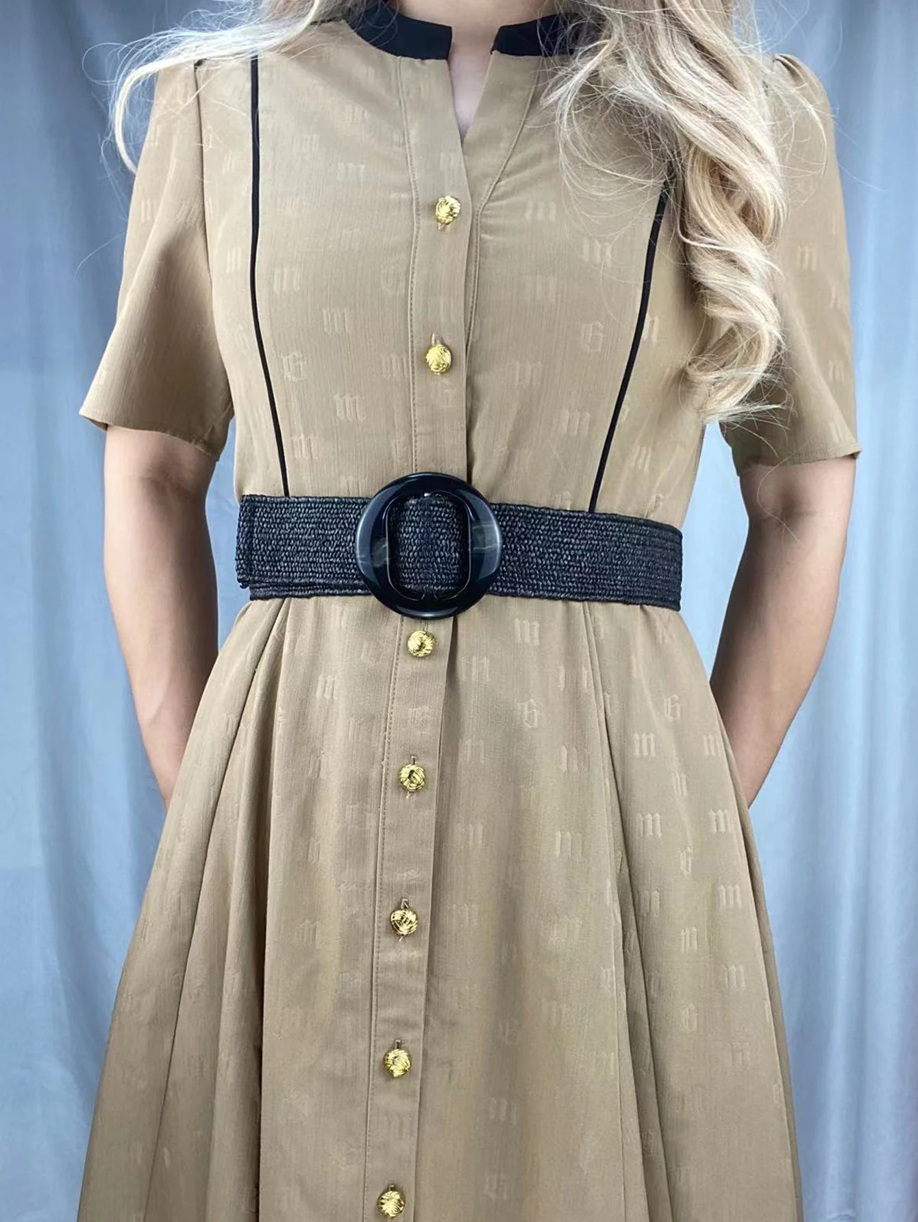 Beltox Women Straw Woven Elastic Wide Belt Solid Color with Matching Plastic Buckle