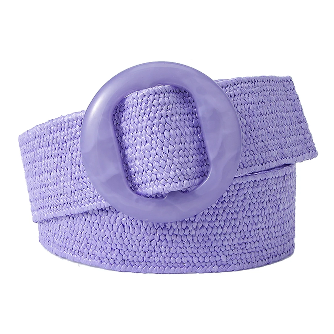 Beltox Women Straw Woven Elastic Wide Belt Solid Color with Matching Plastic Buckle