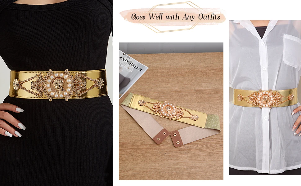 2026 New Ladies Pearl Fashionable Golden Wide Waist Seal Dress Decoration Waist Elastic Belts for Women Luxury Designer Brand