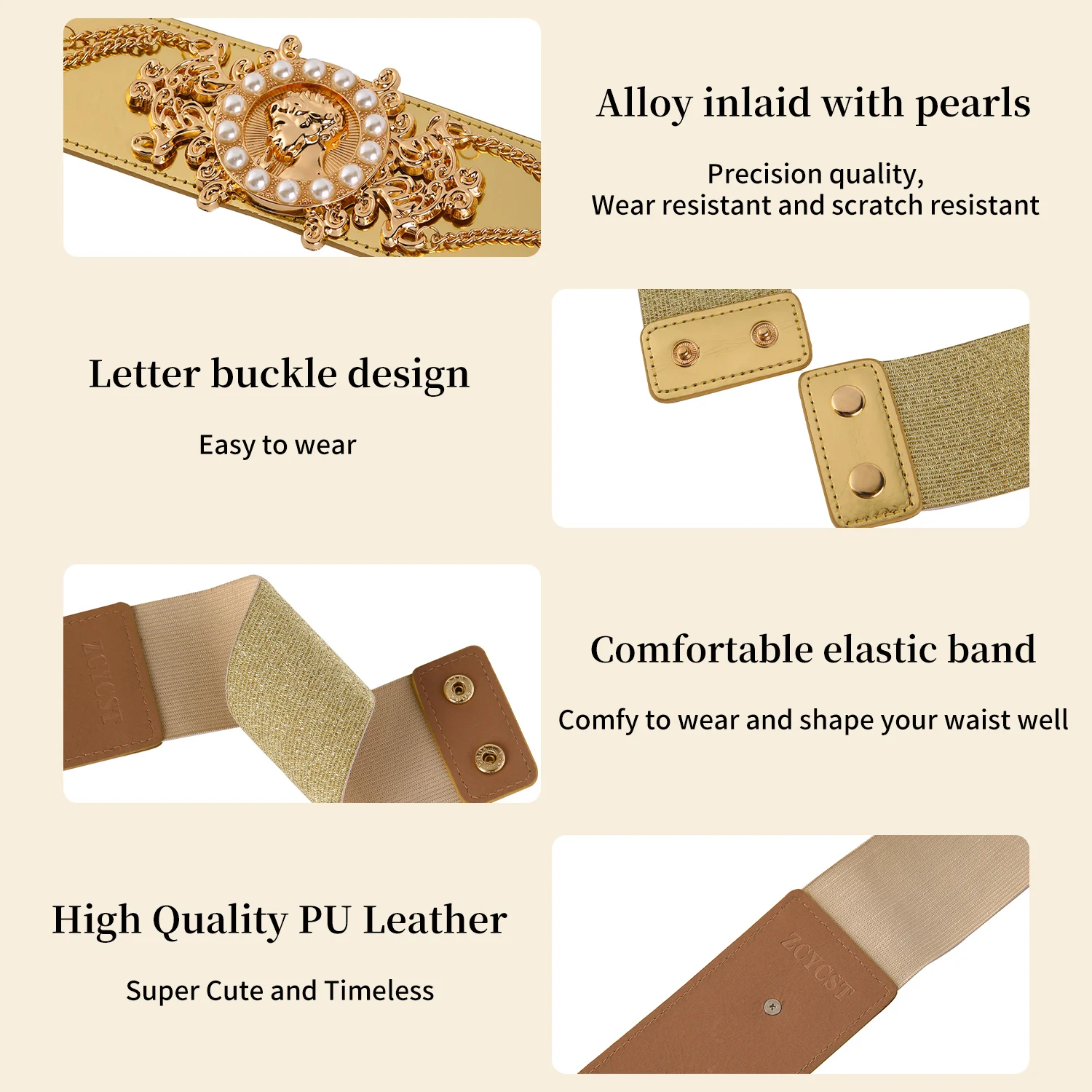 2026 New Ladies Pearl Fashionable Golden Wide Waist Seal Dress Decoration Waist Elastic Belts for Women Luxury Designer Brand