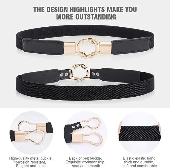 Women Skinny Stretchy Waist Belt for Dress Ladies Elastic Thin Belt Plus Size