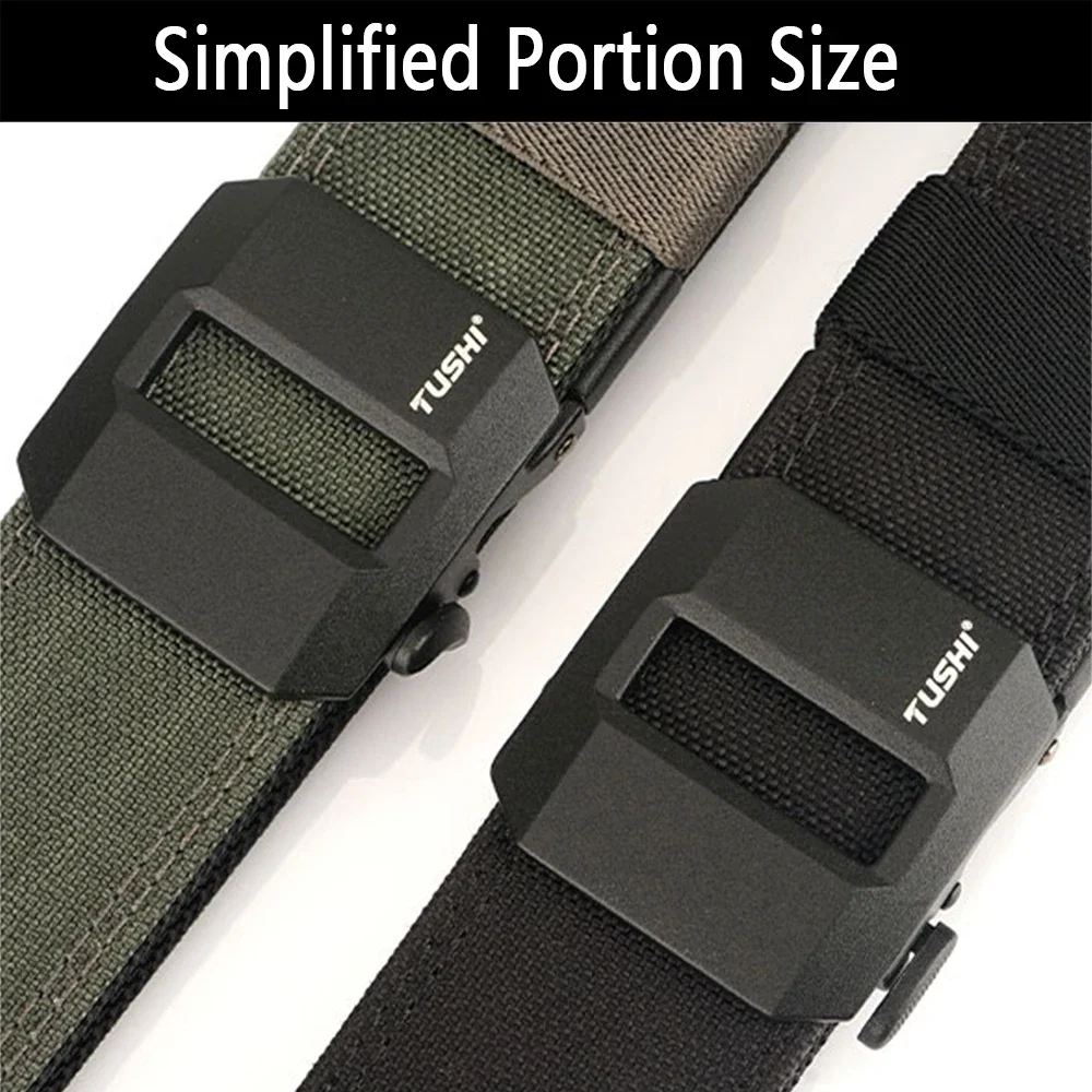TUSHI Brand Hard Tactical Gun Belt Mens Metal Automatic Buckle Thick Nylon 3.8CM Wide Casual Sports IPSC Girdle Male