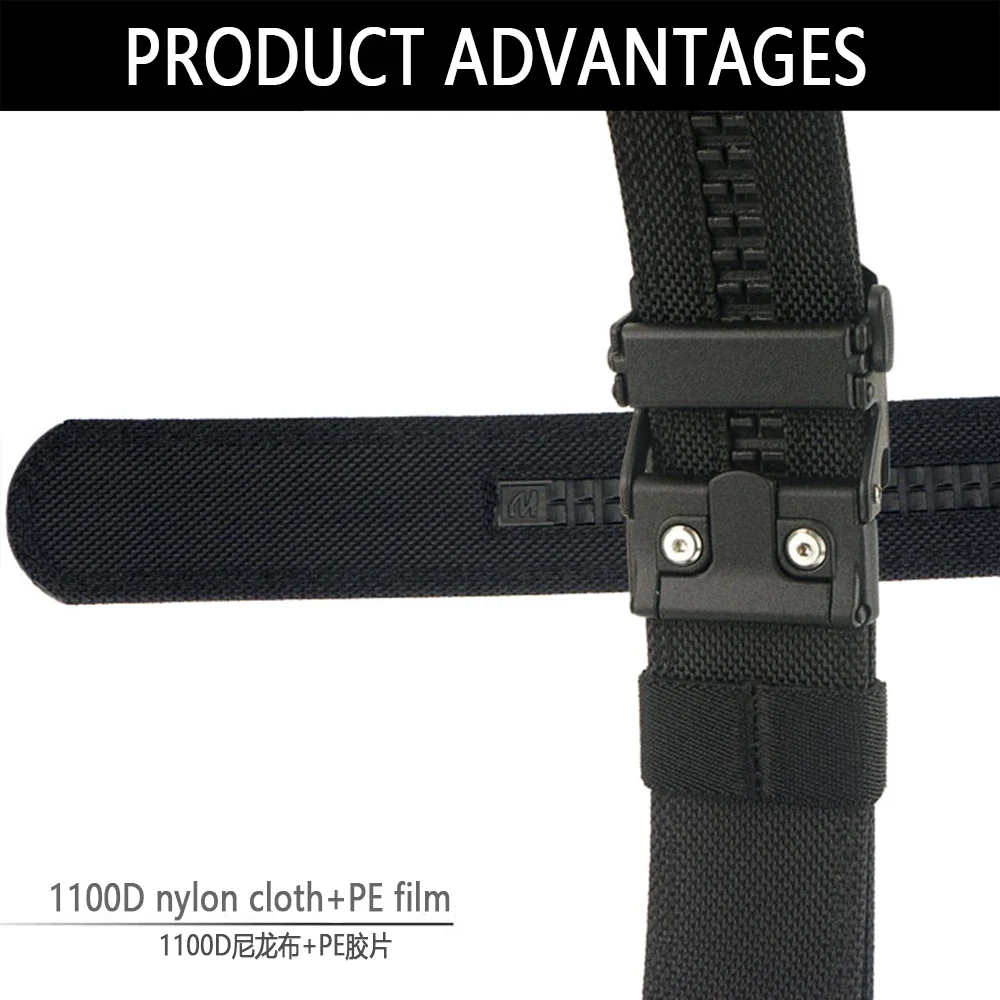 TUSHI Brand Hard Tactical Gun Belt Mens Metal Automatic Buckle Thick Nylon 3.8CM Wide Casual Sports IPSC Girdle Male