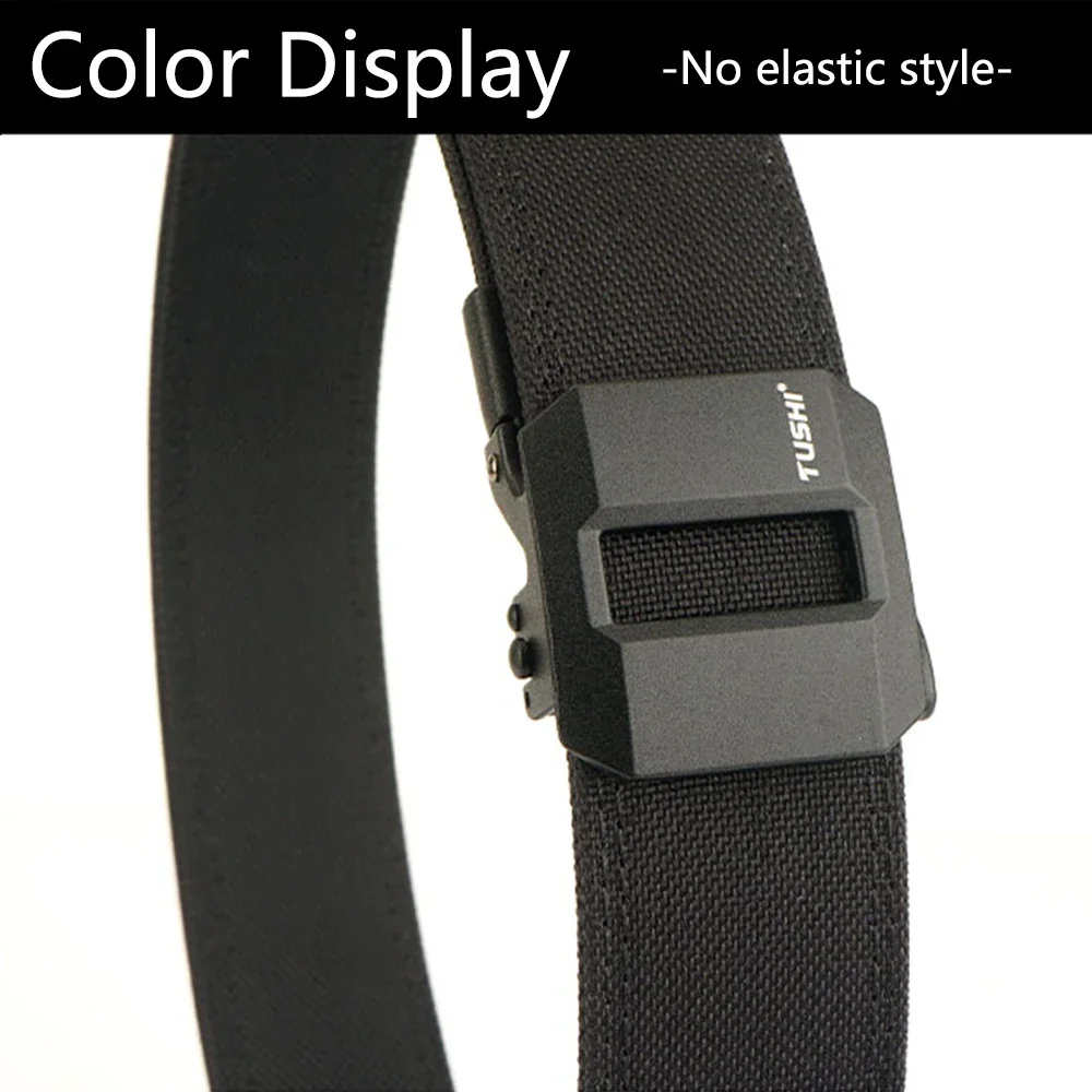 TUSHI Brand Hard Tactical Gun Belt Mens Metal Automatic Buckle Thick Nylon 3.8CM Wide Casual Sports IPSC Girdle Male
