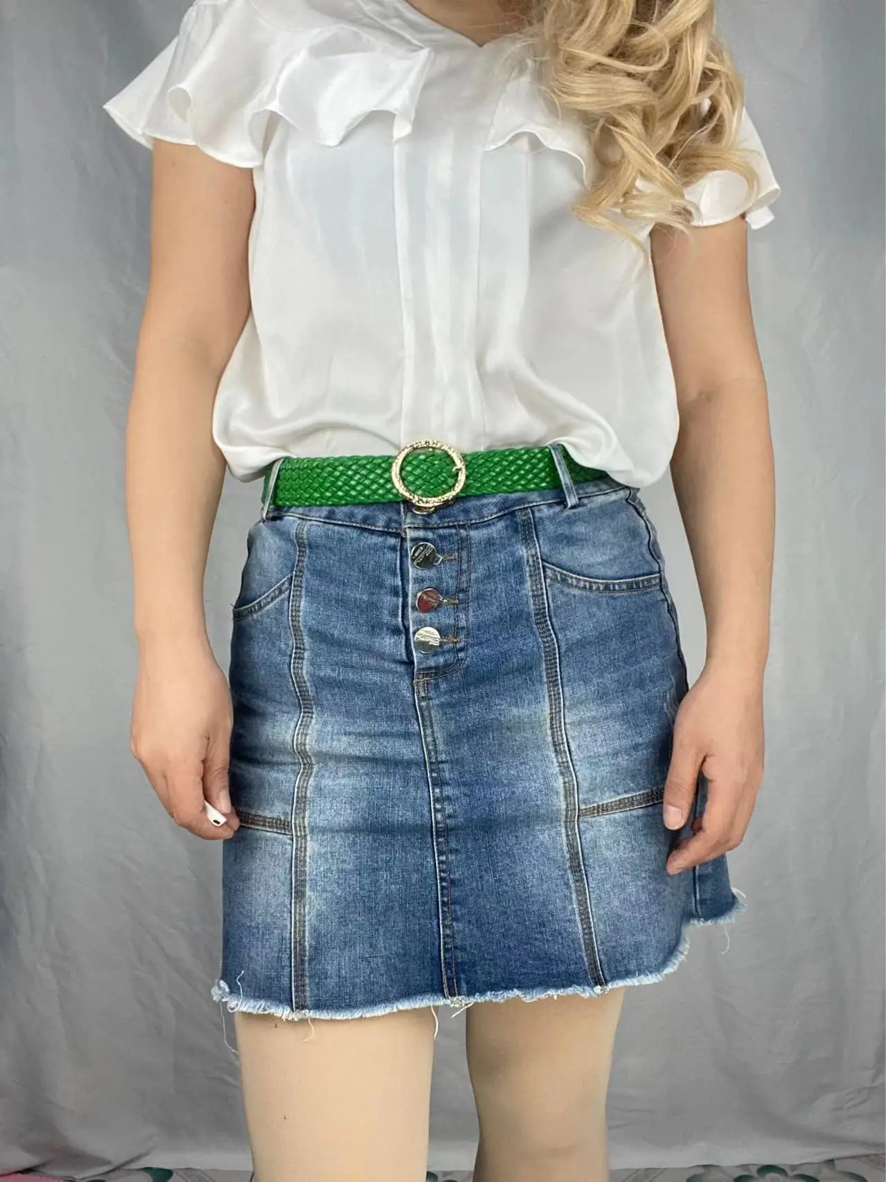New Fashion Women Braided Bright Colors Belts Circular Gold Buckle Ladies Waist Ornament No Holes All Matching