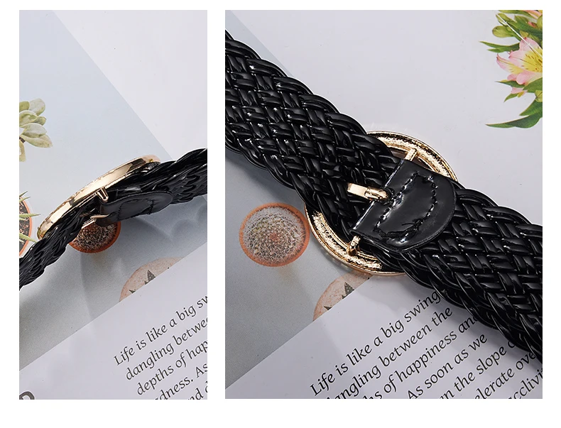 New Fashion Women Braided Bright Colors Belts Circular Gold Buckle Ladies Waist Ornament No Holes All Matching