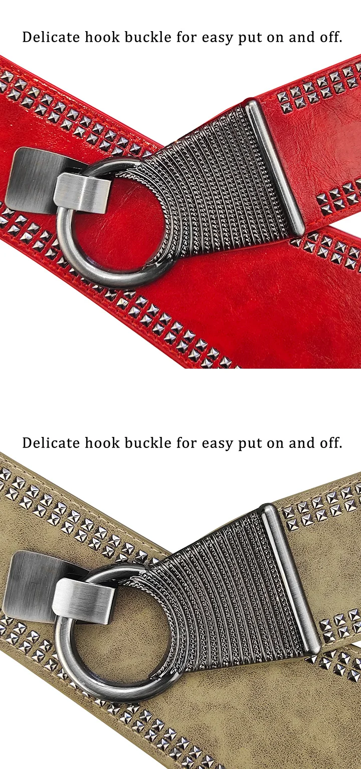 Maikun Fashion Punk Rocker Wide Belts for Women Elastic Wide European Style Women Belts Metal Round Buckle