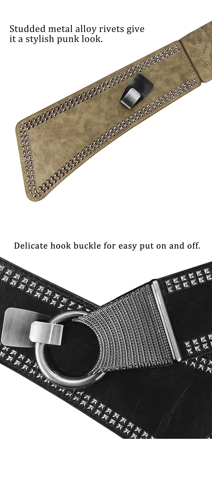 Maikun Fashion Punk Rocker Wide Belts for Women Elastic Wide European Style Women Belts Metal Round Buckle