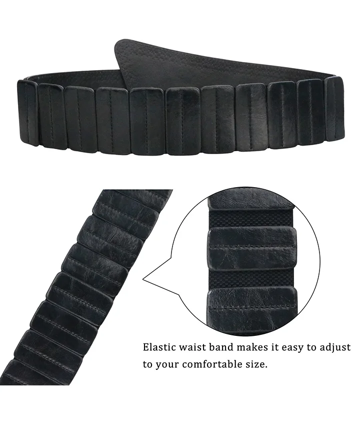 Maikun Fashion Punk Rocker Wide Belts for Women Elastic Wide European Style Women Belts Metal Round Buckle