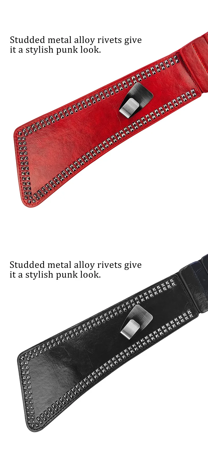 Maikun Fashion Punk Rocker Wide Belts for Women Elastic Wide European Style Women Belts Metal Round Buckle