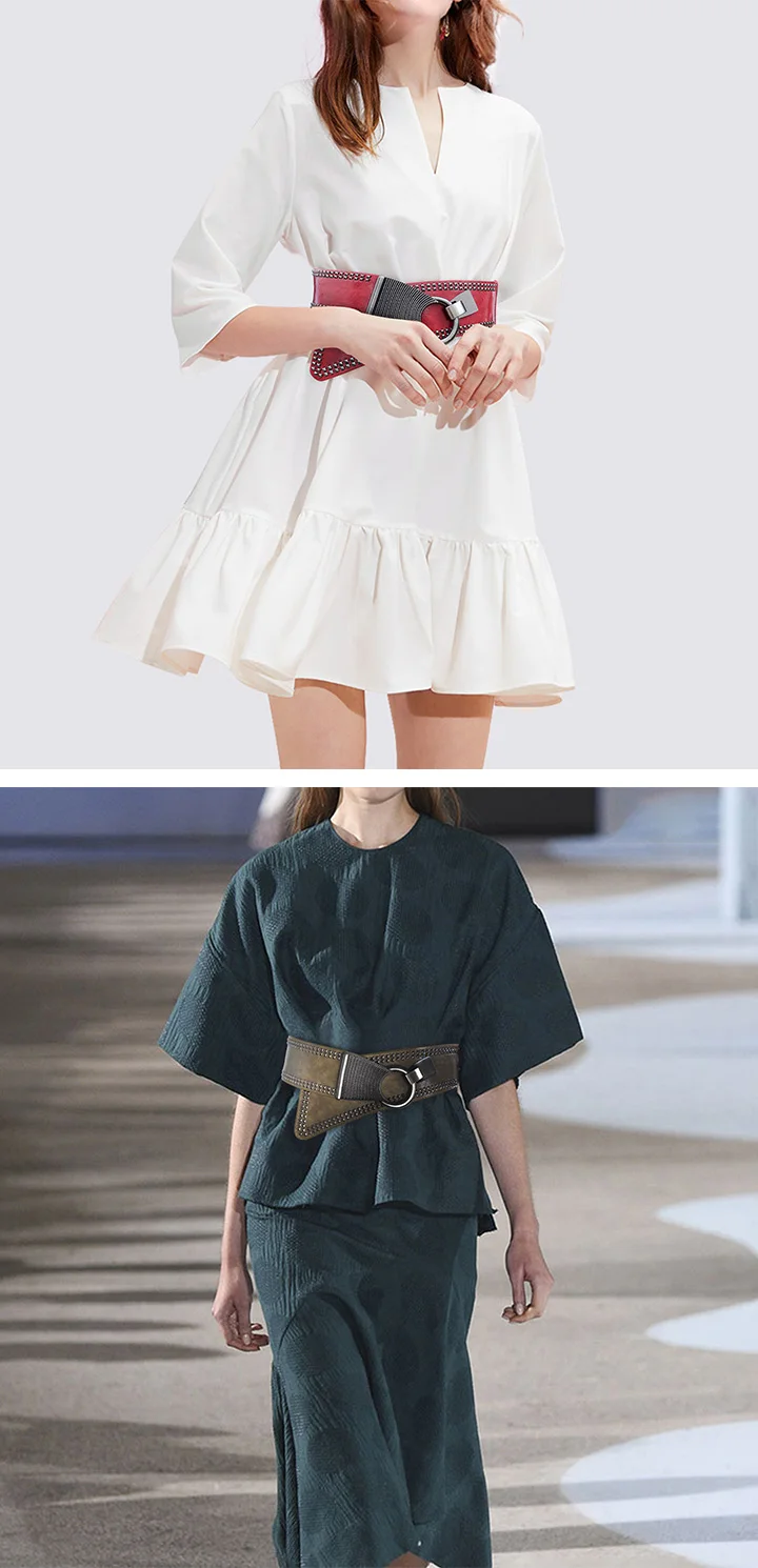 Maikun Fashion Punk Rocker Wide Belts for Women Elastic Wide European Style Women Belts Metal Round Buckle