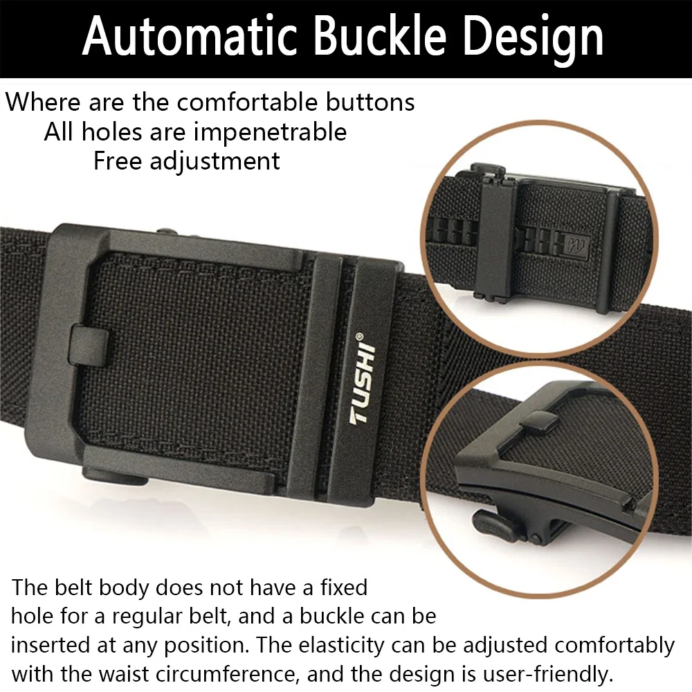 TUSHI Brand 4.3 Wide Thickened Gun Hanging Double-Layer Nylon Cloth Belt Versatile Casual Outdoor Tactical Automatic Buckle Mens