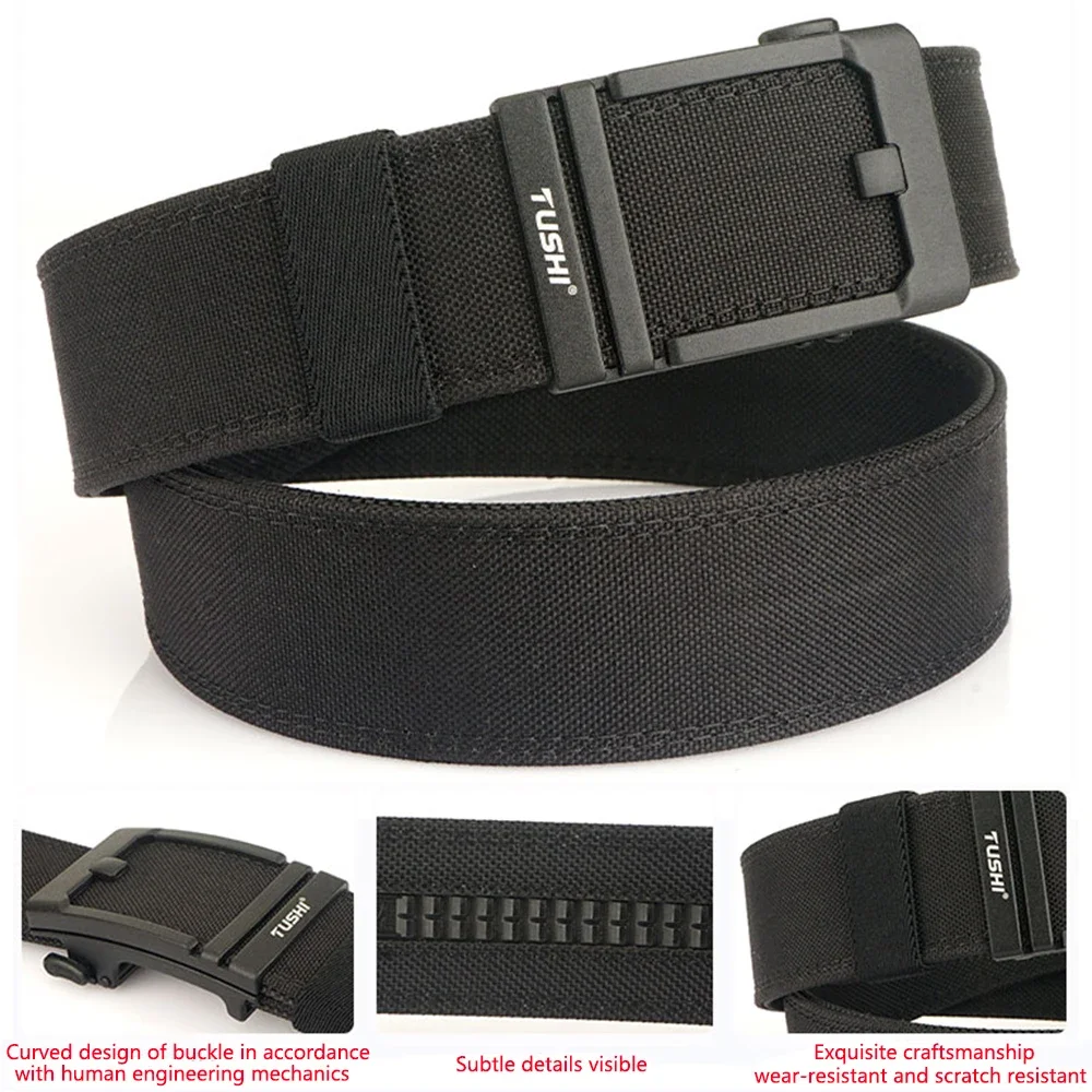 TUSHI Brand 4.3 Wide Thickened Gun Hanging Double-Layer Nylon Cloth Belt Versatile Casual Outdoor Tactical Automatic Buckle Mens