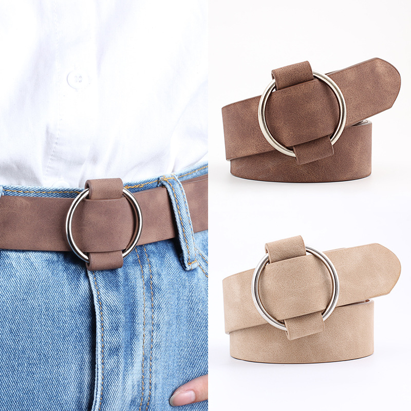 Fashion Needleless Metal Round Ring Buckle Belt Woman For Strap Girdle For Leisure Dress Jeans Decorate Waistband Width 3X105cm