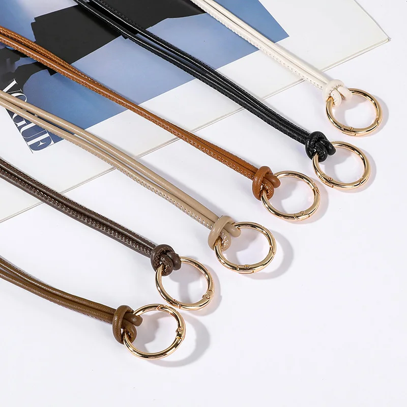 Vintage Long Leather Rope Knotted Women Belt Solid Color Korean Thin Waistbands For Female Lady Dress Skirt Decorative Straps