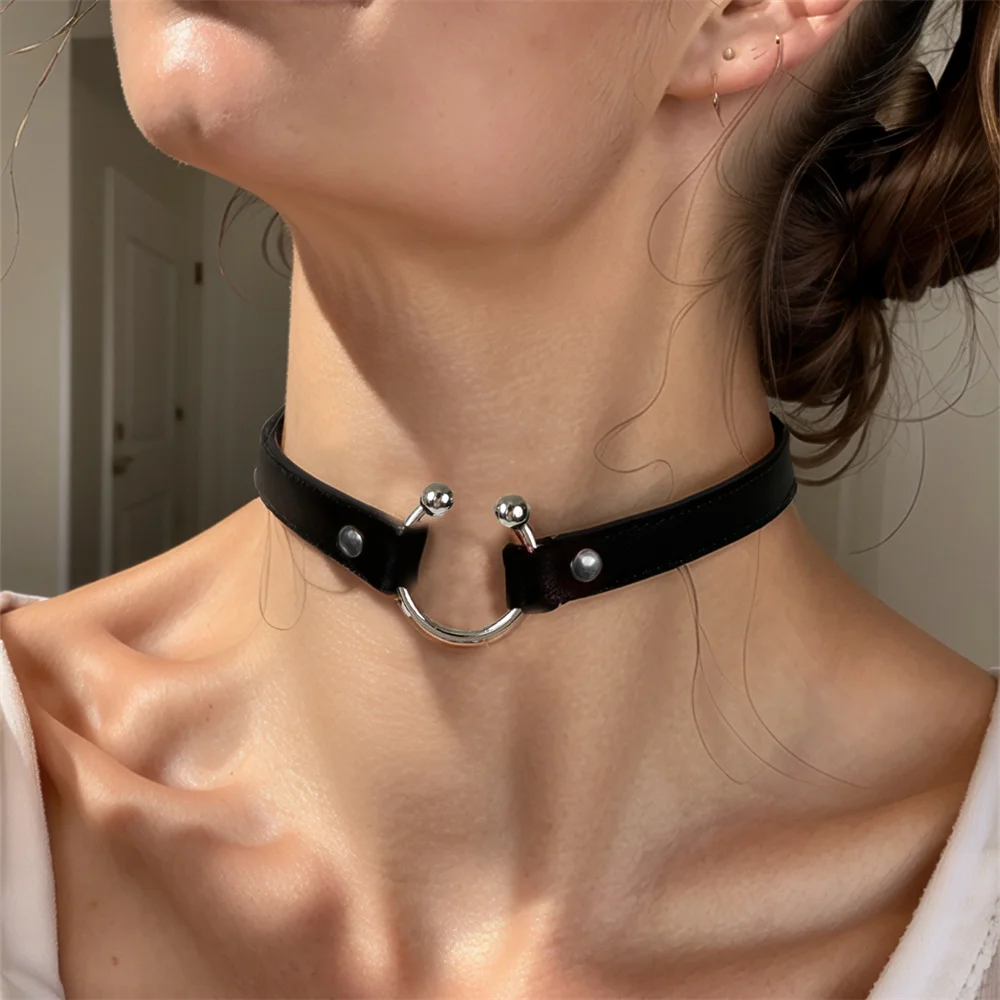 Vintage Y2K Necklace Belt For Women Fashion Punk Pu Leather Choker Collar Chain Jewelry Goth Cool Stuff Couple Accessorie Belt