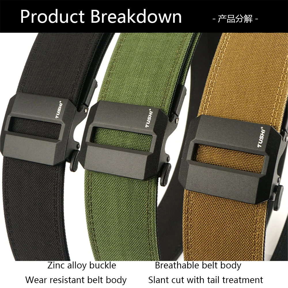 TUSHI 5.0cm Hard Tactical Gun Belt for Men Metal Automatic Buckle Thick Nylon Police Military Belt Casual Belt IPSC Girdle Male