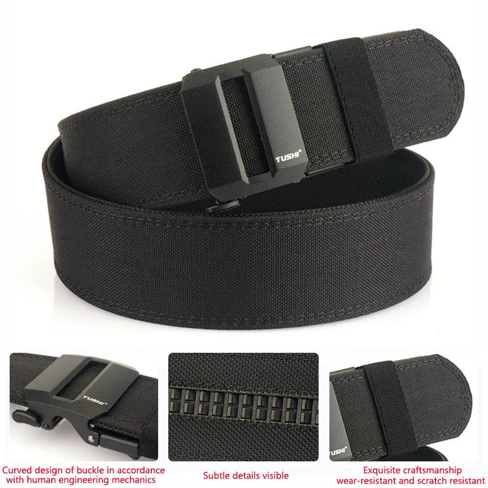 TUSHI 5.0cm Hard Tactical Gun Belt for Men Metal Automatic Buckle Thick Nylon Police Military Belt Casual Belt IPSC Girdle Male
