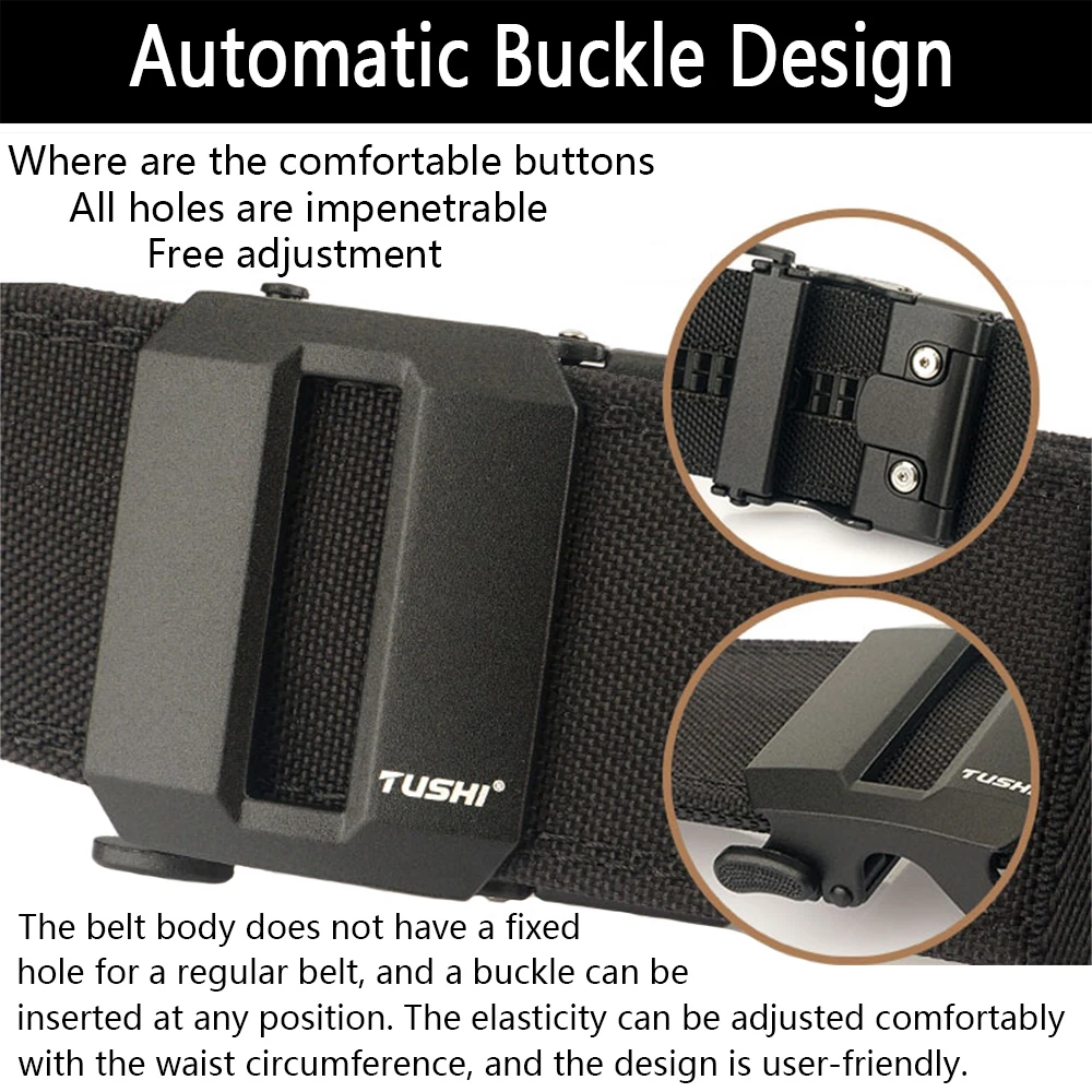 TUSHI 5.0cm Hard Tactical Gun Belt for Men Metal Automatic Buckle Thick Nylon Police Military Belt Casual Belt IPSC Girdle Male