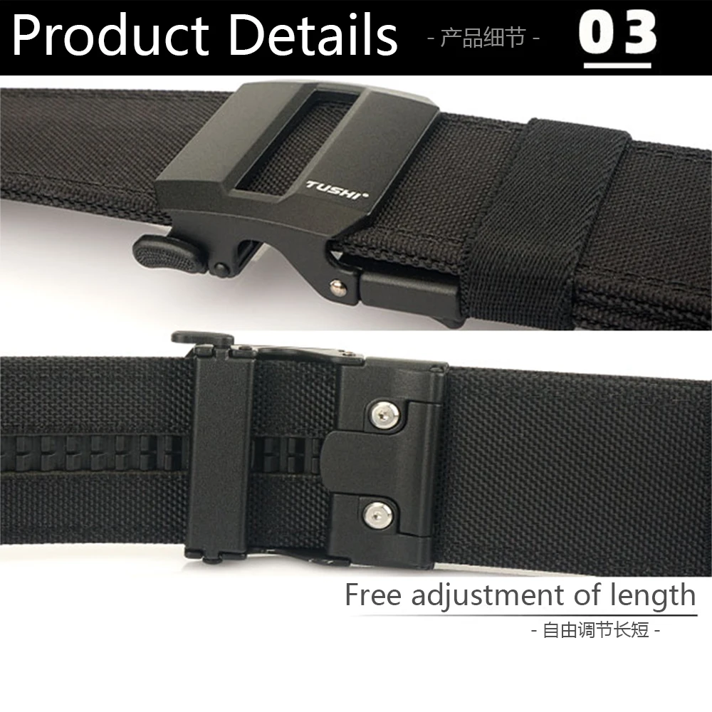 TUSHI 5.0cm Hard Tactical Gun Belt for Men Metal Automatic Buckle Thick Nylon Police Military Belt Casual Belt IPSC Girdle Male