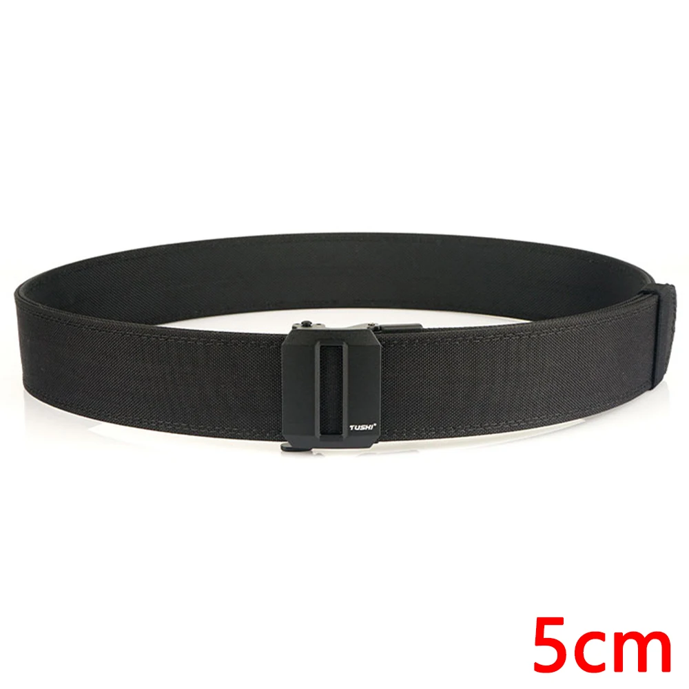 TUSHI 5.0cm Hard Tactical Gun Belt for Men Metal Automatic Buckle Thick Nylon Police Military Belt Casual Belt IPSC Girdle Male