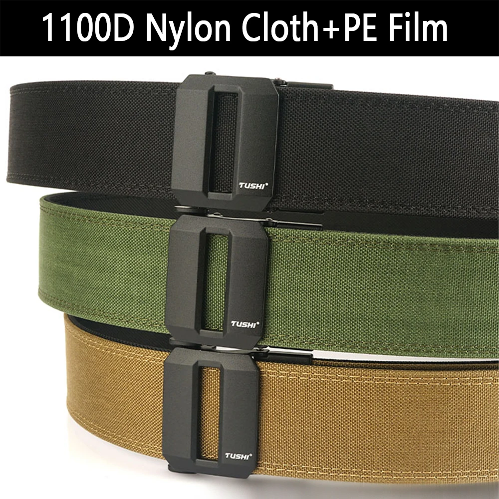 TUSHI 5.0cm Hard Tactical Gun Belt for Men Metal Automatic Buckle Thick Nylon Police Military Belt Casual Belt IPSC Girdle Male