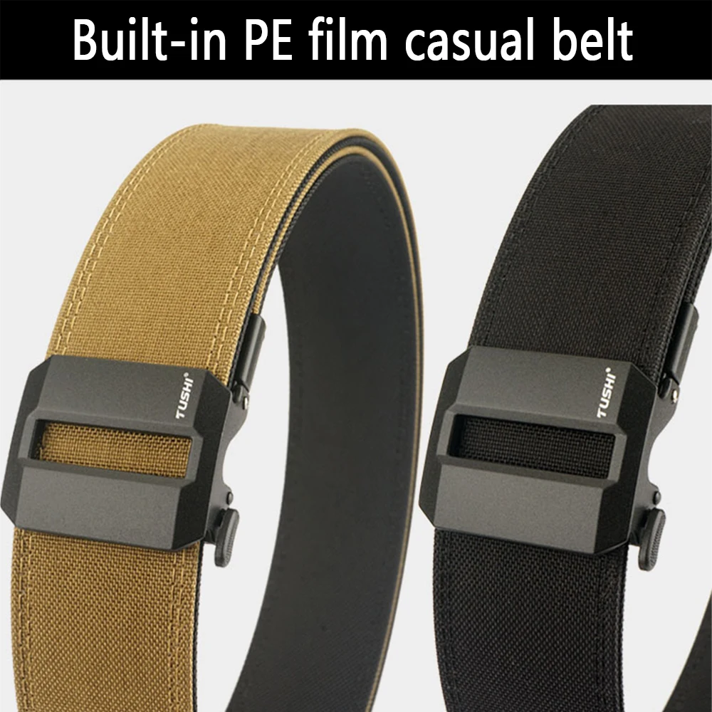 TUSHI 5.0cm Hard Tactical Gun Belt for Men Metal Automatic Buckle Thick Nylon Police Military Belt Casual Belt IPSC Girdle Male