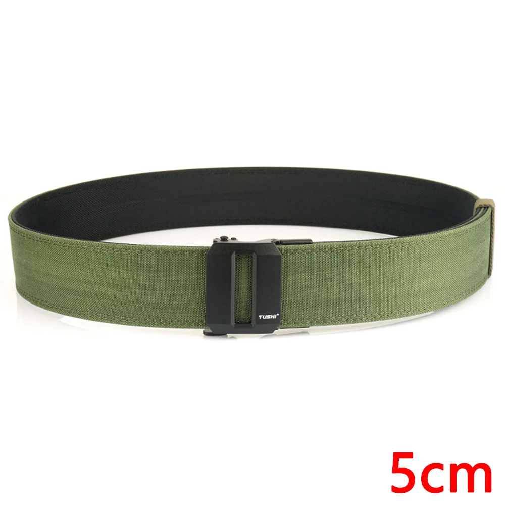TUSHI 5.0cm Hard Tactical Gun Belt for Men Metal Automatic Buckle Thick Nylon Police Military Belt Casual Belt IPSC Girdle Male
