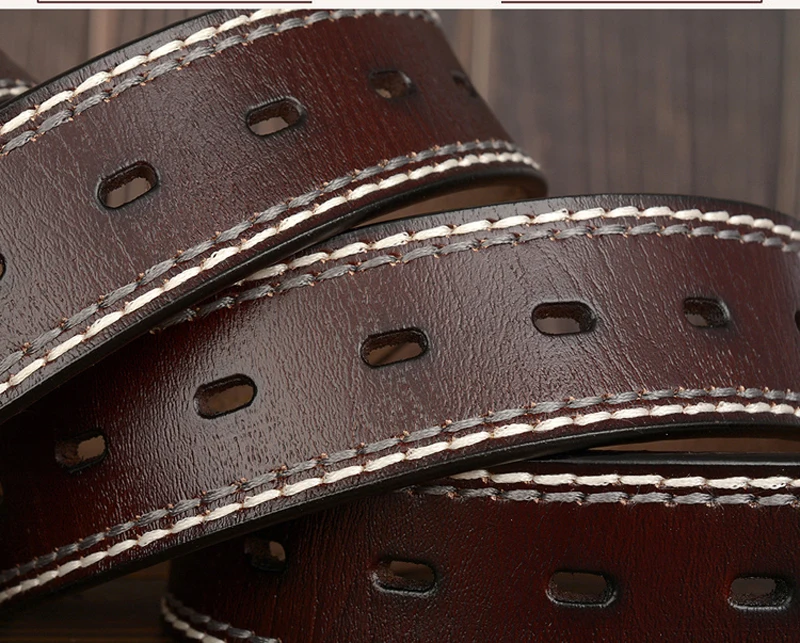3.8CM Fashion Men Belts Genuine Leather Luxury Designer Vintage Thread Waist Belt For Jeans Cinturon Cowboy Hombre Dropshipping