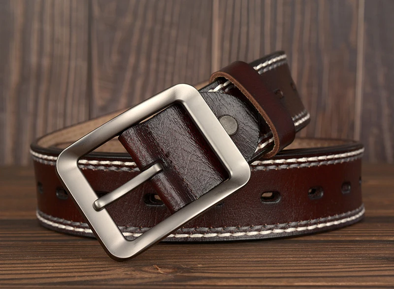 3.8CM Fashion Men Belts Genuine Leather Luxury Designer Vintage Thread Waist Belt For Jeans Cinturon Cowboy Hombre Dropshipping