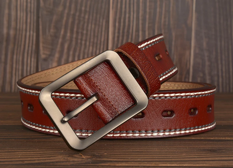 3.8CM Fashion Men Belts Genuine Leather Luxury Designer Vintage Thread Waist Belt For Jeans Cinturon Cowboy Hombre Dropshipping