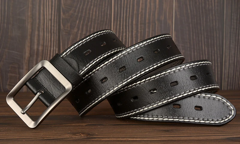 3.8CM Fashion Men Belts Genuine Leather Luxury Designer Vintage Thread Waist Belt For Jeans Cinturon Cowboy Hombre Dropshipping