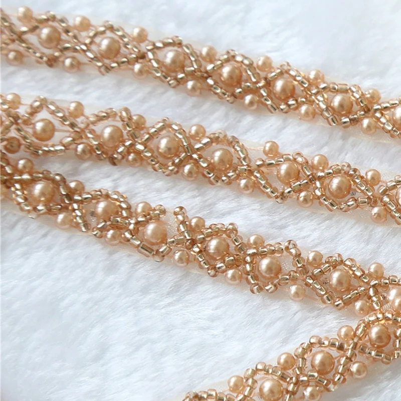 JLZXSY 1 Yard Silver Pearl Beaded Trim Bridal Pearl Trim Sew on Wedding Applique Belt Headband Accessories