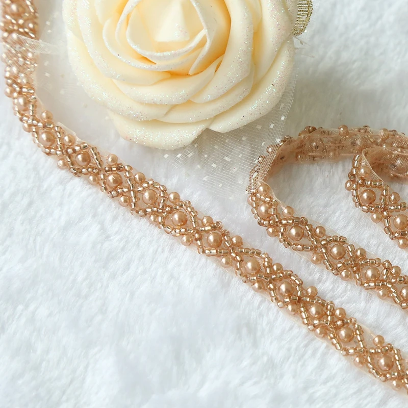 JLZXSY 1 Yard Silver Pearl Beaded Trim Bridal Pearl Trim Sew on Wedding Applique Belt Headband Accessories