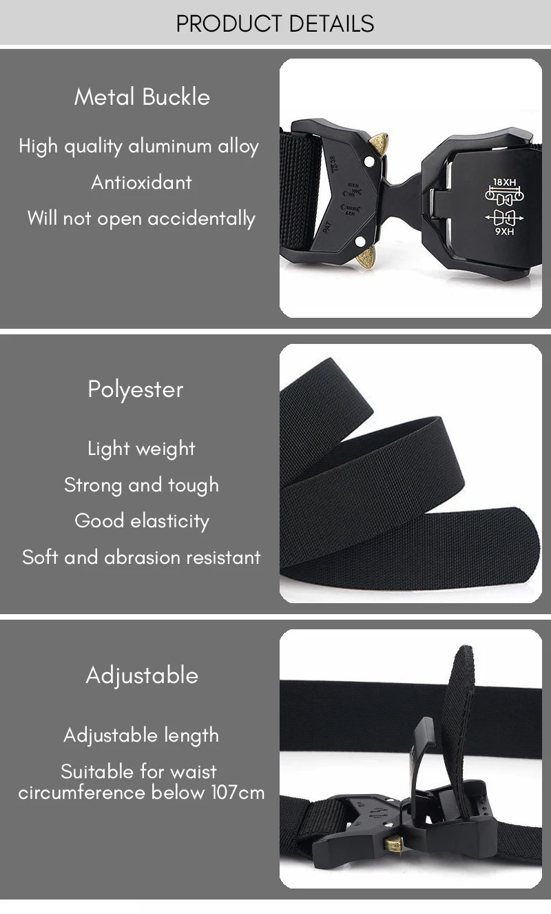 KOLBER 110cm/125cm/140cm Elastic Belt for Men Aluminum Buckle Quick Release Outdoor Casual Belt Military Tactical Belt Male