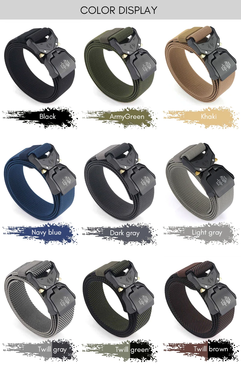 KOLBER 110cm/125cm/140cm Elastic Belt for Men Aluminum Buckle Quick Release Outdoor Casual Belt Military Tactical Belt Male