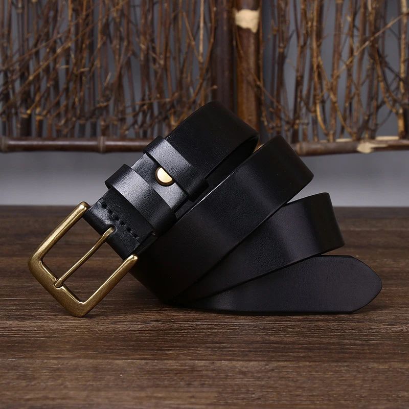 3.3CM Men's Genuine Leather Belt Luxury Designer Brass Pin Buckle Belts Pure Cowskin Vintage Strap Male Jeans for Man Women