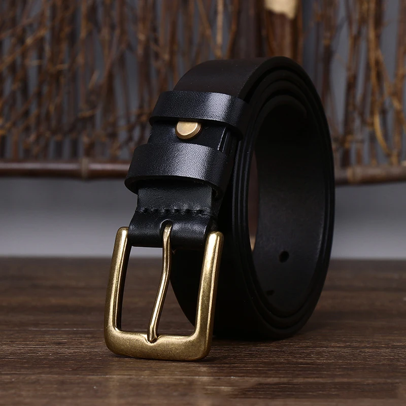 3.3CM Men's Genuine Leather Belt Luxury Designer Brass Pin Buckle Belts Pure Cowskin Vintage Strap Male Jeans for Man Women
