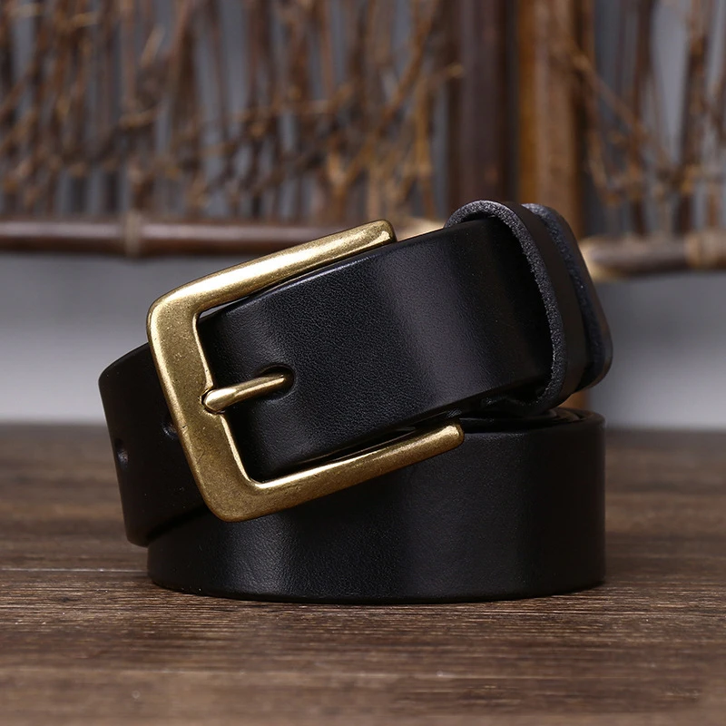 3.3CM Men's Genuine Leather Belt Luxury Designer Brass Pin Buckle Belts Pure Cowskin Vintage Strap Male Jeans for Man Women