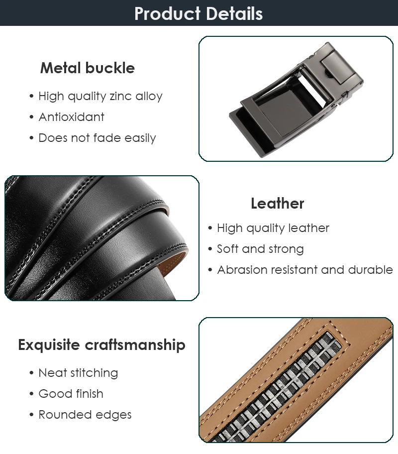 VATLTY New 3.0cm Men's Leather Belt Metal Automatic Buckle Trouser Belt for Male Fashion Non-perforated Waistband Girdle