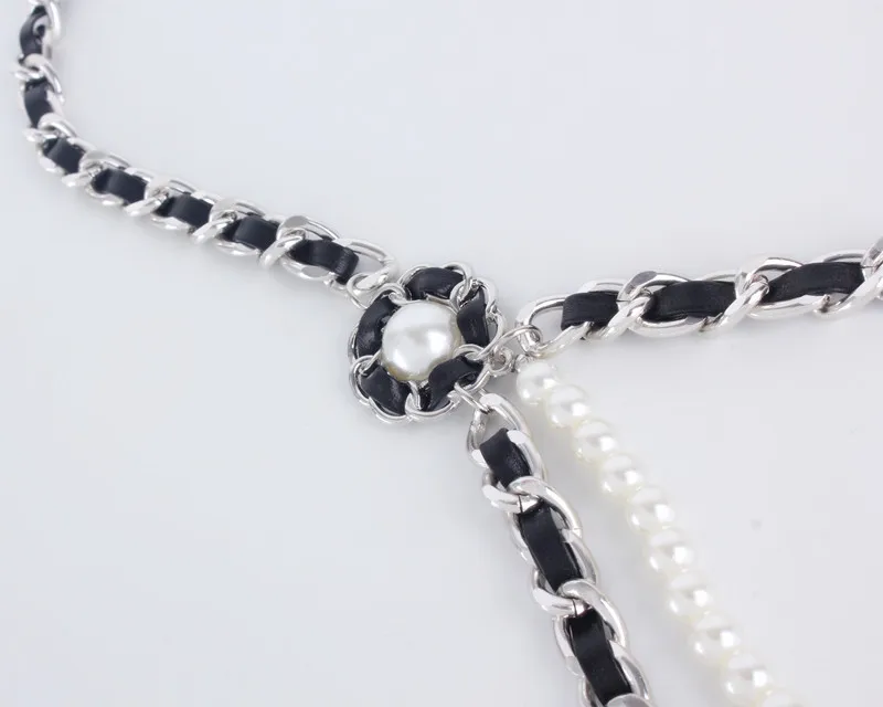 Pearl Chain Belts for Women Leather Luxury Jeans Metal Multi-layer Flower Straps Womans Belt for Dress Waist Chain Ladies