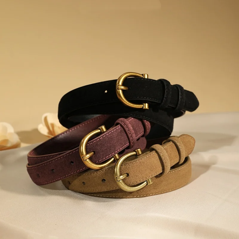 Women Luxury Design Suede Leather Belt Casual Versatile Business Waist Strap Trendy Trouser Dress Belts Gifts